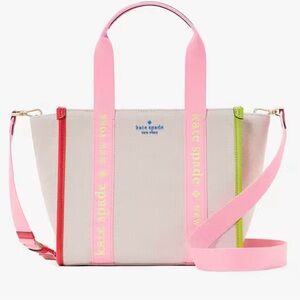kate spade Pink Strap Neutral Tote with Red and Lime Trim